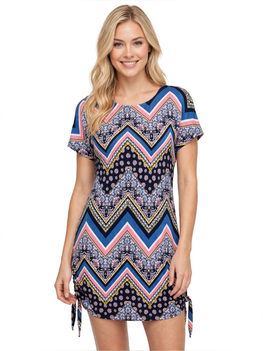 Cato Est. 1946 Chevron Print Tunic Blouse Blue & Pink XL